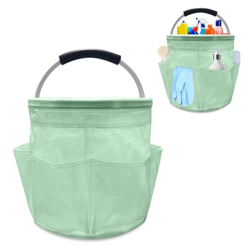 17L Cleaning Caddy with Handle, Foldable Cleaning Supply Caddy with 6 Pockets Cleaning Caddy Bag for Outdoor Camping Garden Harvest Basket Bathroom Storage (Clear Green) - color: Clear Green