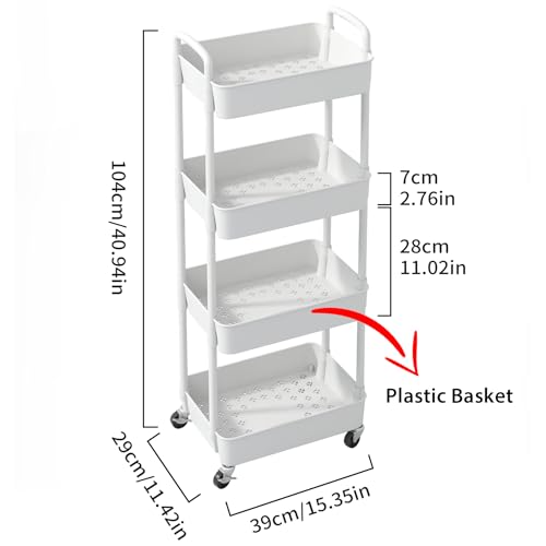 Sywhitta 4-Tier Plastic Rolling Utility Cart with Wheels for Storage,White - color: White, size: 4-tier