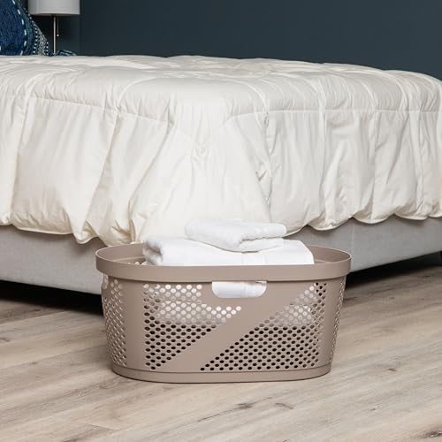 Mind Reader 40L Ventilated Laundry Baskets, Lightweight Clothes Hamper with Cutout Handles for Bathrooms and Closets, Plastic, Set of 2, Tan - color: Tan