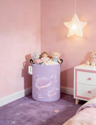 Round Purple Whale Laundry Hamper, Storage Basket for Adults and Kids - color: Round Purple Whale