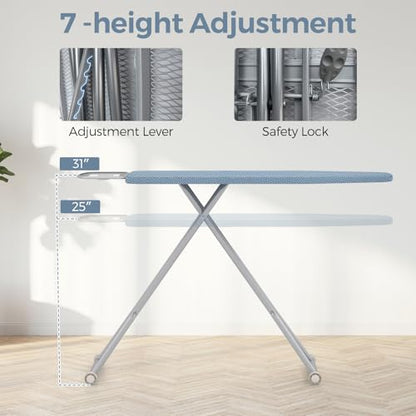 COSTWAY Foldable Ironing Board, 57" x 16.5" Heavy-Duty Ironing Stand w/ 7 Adjustable Heights, Iron Rest, Resistant Fabric, Sturdy Metal Legs, Compact & Space Saver Iron Table for Home, Laundry Room