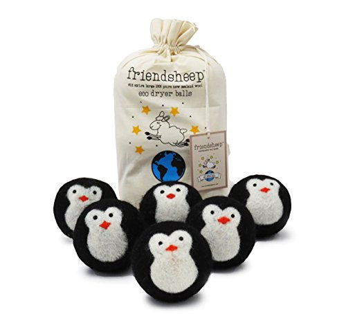Friendsheep Wool Dryer Balls, Organic Reusable Fabric Softener Alternative for Laundry, Handmade, Fair Trade, Hypoallergenic, Eco-Friendly, Plastic-Free (6 Pack XL – Black Penguin) - color: Black Penguin, size: 1 Count (Pack of 6)