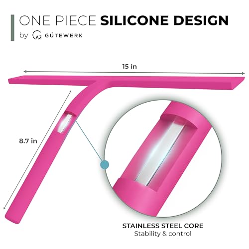 GÜTEWERK Silicone Shower Squeegee with 3-in-1 No-Drill Mount, Pink, 15'' - color: Pink, size: 15 Inches