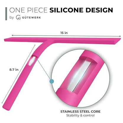 GÜTEWERK Silicone Shower Squeegee with 3-in-1 No-Drill Mount, Pink, 15'' - color: Pink, size: 15 Inches