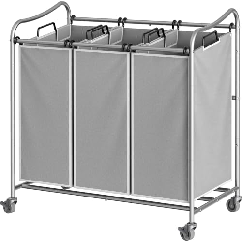 Simple Houseware Heavy Duty 3-Bag Laundry Sorter Rolling Cart, Silver - color: Silver