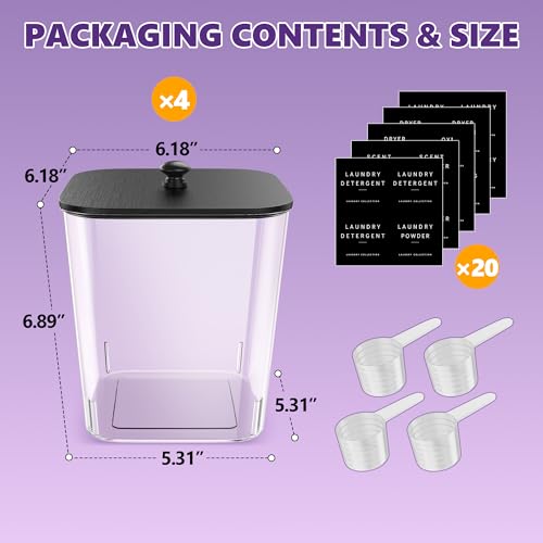 Moforoco 4 Pcs Laundry Pods Container, Clear Laundry Room Organization Containers,Large Detergent Powder Storage, Black Wooden Lids & Labels Dry Sheet Holder - color: Black, size: 4 pack