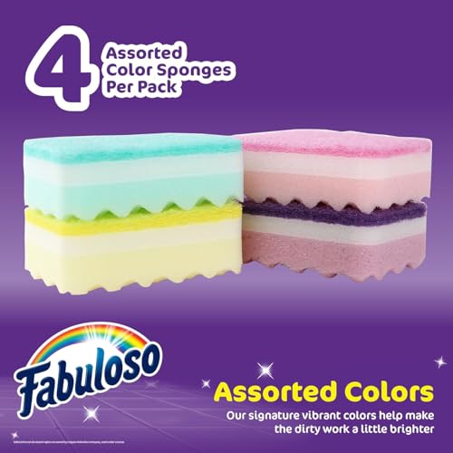 Fabuloso Scratch-Free Kitchen Dish Sponges, Rainbow Colors, 4 Count, 2-Pack - color: Rainbow, size: 4 Count (Pack of 2)