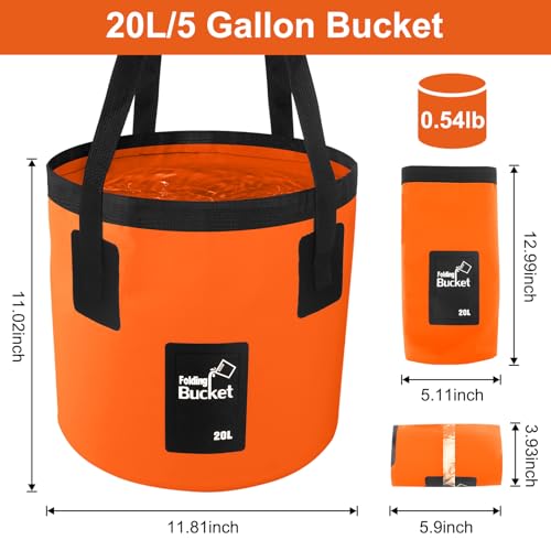 5 Gallon Bucket for Cleaning, Collapsible Mop Bucket Wash Basin Foldable Car Wash Buckets for Fishing Shower Travel, Portable Water Storage Containers for Household RV Essentials and Beach Supplies - color: Orange, size: 20L