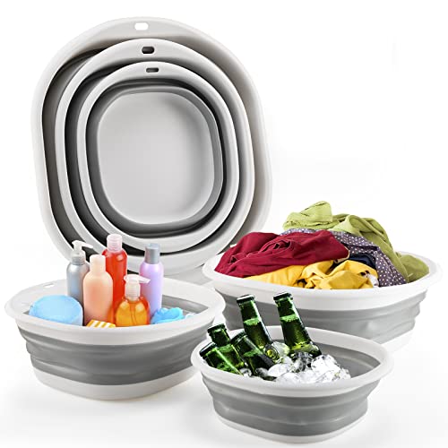 3 Pack Collapsible Wash Basin Set for Kitchen, Dishing, Laundry & Camping