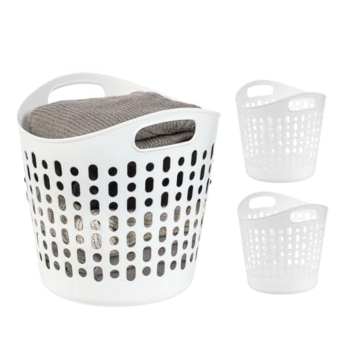 IRIS USA Plastic Laundry Hamper, 27L- 3 PK, Flexible, Ventilation, White - color: White, size: 27L - 3 Pack