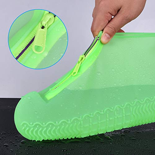 Shiwely Waterproof Shoe Covers, Silicone Reusable Shoe Cover Non-slip Durable Zipper Elastic Rain Cover Protection for Men Women (L (Women 7.5-10.5, Men 6.5-9), Green) - color: Green, size: L (Women 7.5-10.5, Men 6.5-9)