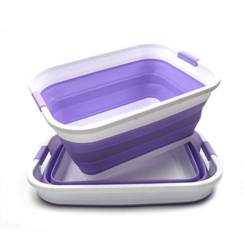 SAMMART Set of 2-41L(10.8 gallon) Collapsible Plastic Laundry Basket-Pop Up Storage Container-Portable Washing Tub-Space Saving Hamper,Water capacity:32L(8.4 gallon) (2 rectangular, Lt. Purple) - color: Light Purple, size: 2 x 41L Rectangular
