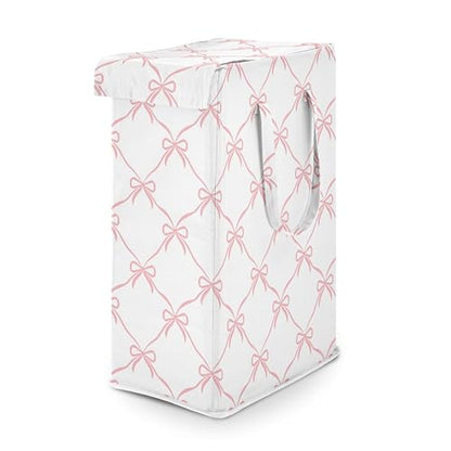Sweet Jojo Designs Laundry Hamper (Pink Bows) for Girls, Foldable Dirty Clothes Basket with Handles for Baby Nursery, Kids Bedroom, Teen Bathroom (Elegant Bow for Ballerina Dancer, Ballet Collection) - color: Pink Bow