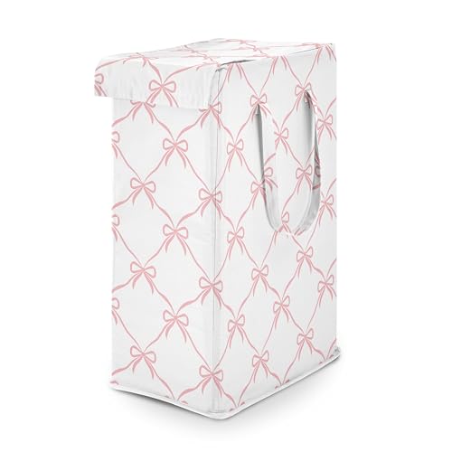 Sweet Jojo Designs Laundry Hamper (Pink Bows) for Girls, Foldable Dirty Clothes Basket with Handles for Baby Nursery, Kids Bedroom, Teen Bathroom (Elegant Bow for Ballerina Dancer, Ballet Collection) - color: Pink Bow