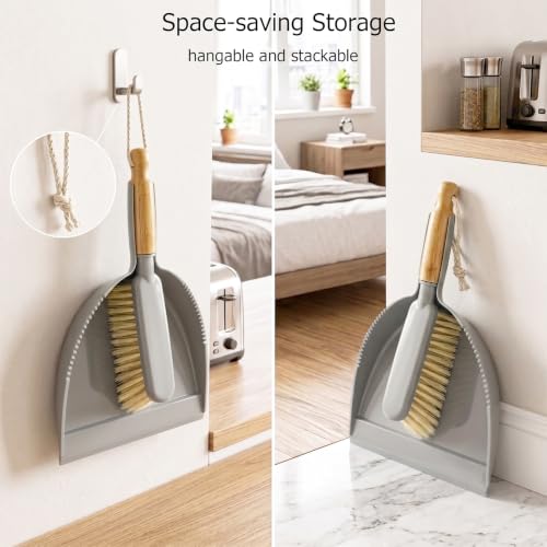 Dustpan and Brush Set -Small Broom Dustpan Set, Hand Broom and Dust Pan for Pet, Car, Dorm, Comping (Gray) - color: Gray