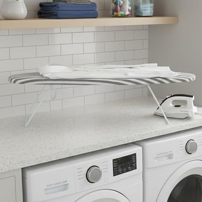 Honey-Can-Do Steel Tabletop Ironing Board with Folding Legs, Grey and White Stripe Cotton Cover, Compact Space-Saving Design, 30" L x 6" H - color: Gray, size: 29" L x 13" W