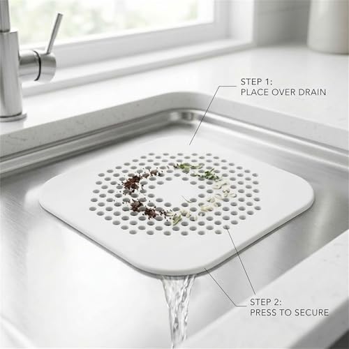 5.7 Inch Large Shower Drain Hair Catcher (2-Pack) - Silicone Square Flat Drain Cover, Fits 5" and 6" Standard Shower Drains, Extra Large Hair Catcher for Bathroom Bathtub & Kitchen Sink - White - color: White (2pcs)