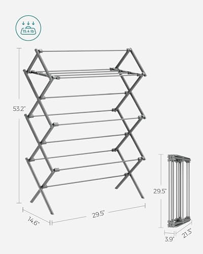 SONGMICS Foldable Clothes Drying Rack, 29.5 x 14.6 x 53.1 Inches - color: Gray, size: 29.5" W