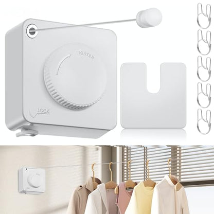 Retractable Clothesline Indoor, Non-Sagging Clothes Line Retracting Outdoors,15.6Ft Heavy Duty Clothes Drying Laundry Line, Wall Mounted Clothesline (White) - color: White-15.6ft