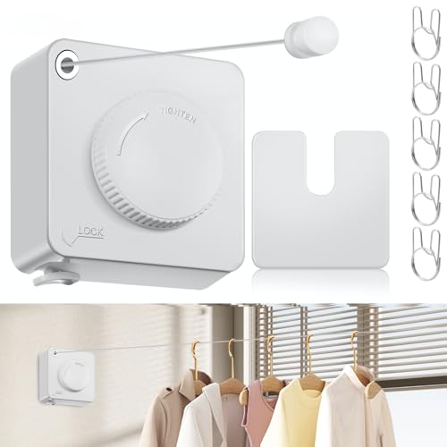 Retractable Clothesline Indoor, Non-Sagging Clothes Line Retracting Outdoors,15.6Ft Heavy Duty Clothes Drying Laundry Line, Wall Mounted Clothesline (White) - color: White-15.6ft