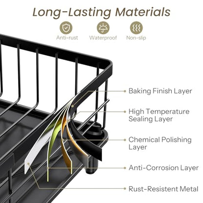 SNTD Dish Drying Rack for Small Kitchen Counter, 11" W x 15" L, Black - color: Black, size: 11" W x 15" L