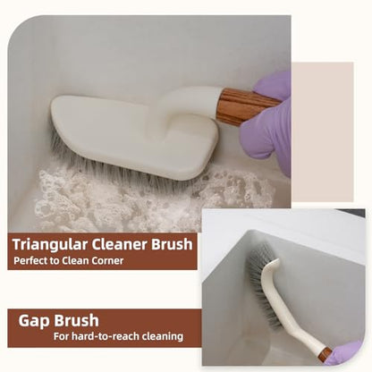 4-Pack Heavy Duty Scrub Brushes Set with Wooden Handles