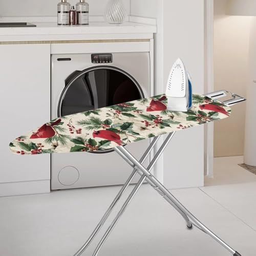 Cardinal Print Iron Cover for Ironing Board Holly Berry Print Ironing Board Covers with Elastic Edge Resist Scorching and Staining, Christmas Theme - color: Brown - Cardinal Holly Berry