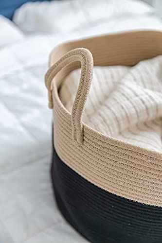 OrganiHaus Round Toy Basket & Blanket Basket, Cotton Rope 20x13" - color: Black / Honey, size: Wide