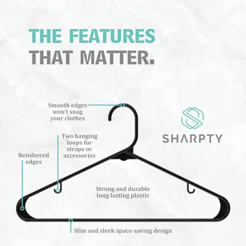 Sharpty Plastic Hangers Clothes Hangers for Clothing, Closet, Coats & Shirts - Durable & Space Saving - for Everyday Standard Use, Room Essentials & Basics - 20 Pack - Black - color: Black, size: 20