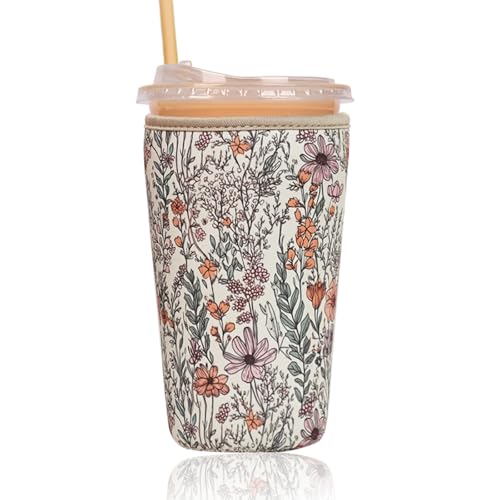 Reusable Insulated Sleeve for Iced Coffee Cup, Coffee Neoprene Sleeve for Cold & Hot Drinks, Beverage Holder for Iced Coffee (Bloom Magic, Large: 32oz) - color: Bloom Magic, size: Large: 32oz