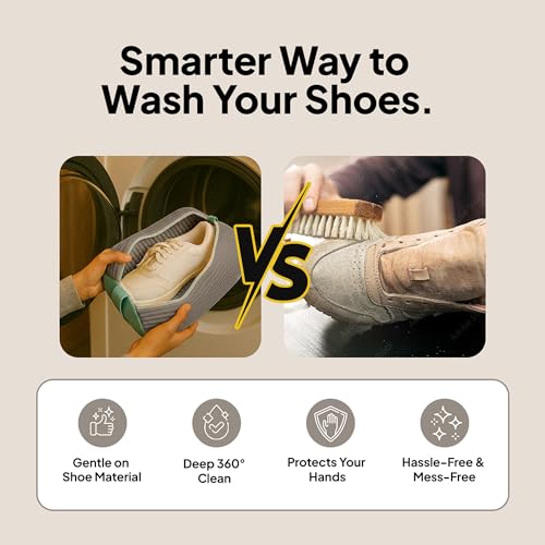 Shoe Washing Bag for Laundry Machine – Heavy-Duty Sneaker Laundry Bag Protector with Thick Microfiber Cushion, Zipper Cover & Mesh Sides – Shoe Cleaner Bag for Washer & Dryer (Grey) - color: Grey