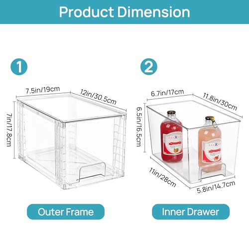 Vtopmart 4 Pack Stackable Clear Pantry Storage Drawers, Large - size: 2Pack 7"H
