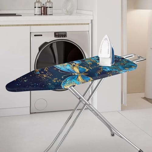 Blue Butterfly Ironing Board Cover with Elastic Edge Non Stick Scorch Stain Resistant Cover Heavy Duty Iron Pad Covers Standard Boards with Hook and Loop Fastener Strap - color: Blue Butterfly