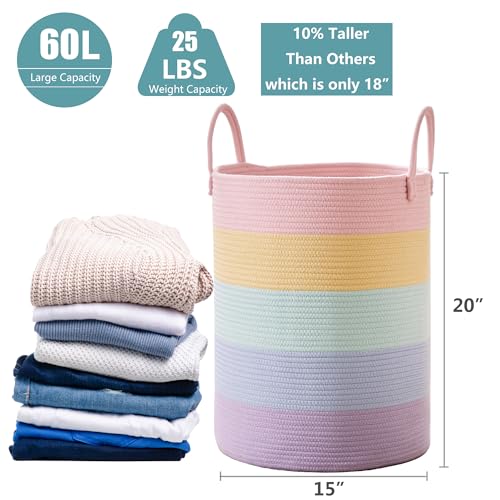 60L Rainbow Hamper Baby Girls Kids Laundry Basket - color: Pastel Rainbow, size: Large (60L)