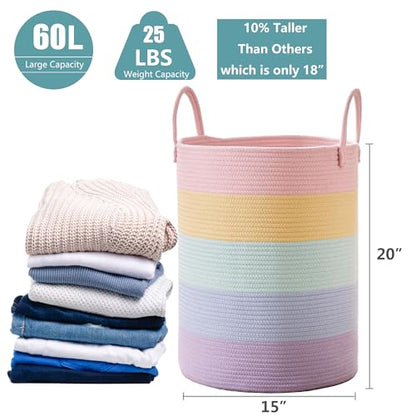60L Rainbow Hamper Baby Girls Kids Laundry Basket - color: Pastel Rainbow, size: Large (60L)