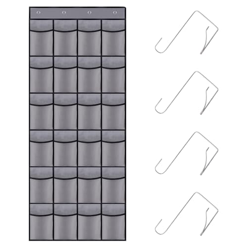 Over the Door Shoe Organizer,24 Mesh Pockets,Hanging Storage (Grey) - color: Grey, size: 58"x22"