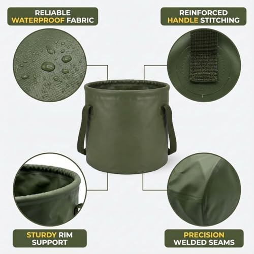 10L 2.5 Gallon Car Collapsible Bucket with Handle, Folding Leakproof Water Storage Basin, Portable Foldable Water Container for Fishing, Camping, Car Cleaning, Beach, Garden (10L-Green) - size: 10L-GREEN