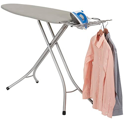 Household Essentials Wide Top Ironing Board with 4‑Leg Steel Frame, Fixed Iron Rest, Silicone‑Coated Cotton Cover, Grey - color: Grey/Silver, size: 49" L, style: With iron station