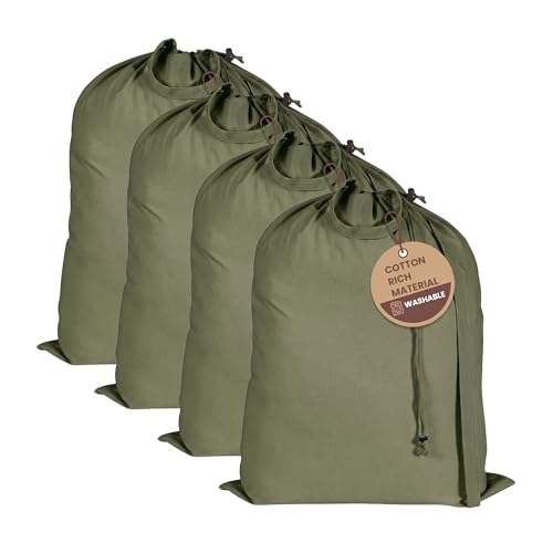 LFH Home Large Premium Cotton Rich Canvas Laundry Bag with Drawstring and Handles Heavy Duty, Multi-Use, and Washable for Home, Travel, College or Storage 24x36 (Pack of 4)-Military Green - color: Military Green, size: 24"x36" (Pack of 4)