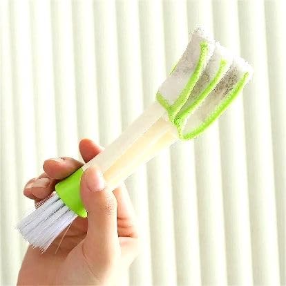 2-in-1 Dual Head Car AC Vent Cleaning Brush with Soft Brush and Microfiber Cloth, Dashboard Keyboard Cleaner Tool Kit