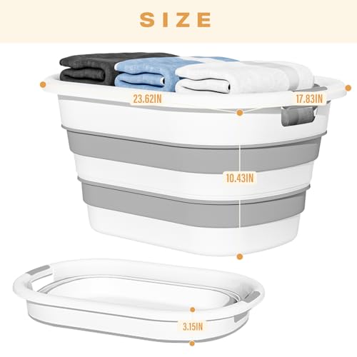 OOAMBB 43L Collapsible Laundry Baskets Plastic (Blue+Grey, 2 Packs)