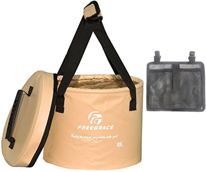 Freegrace Collapsible Water Bucket with Lid 16L Portable Camping Wash Basin - color: Khaki, size: 16L