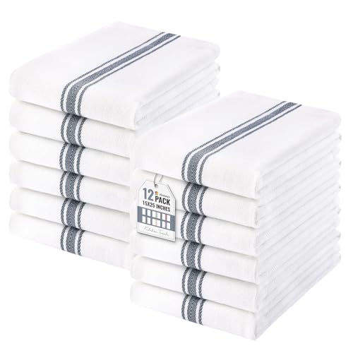 Homaxy 100% Ring Spun Cotton Kitchen Towels 12 Pack, Slate Gray Stripe - color: Slate Gray Stripe, size: 15" X 25" - 12 Pack
