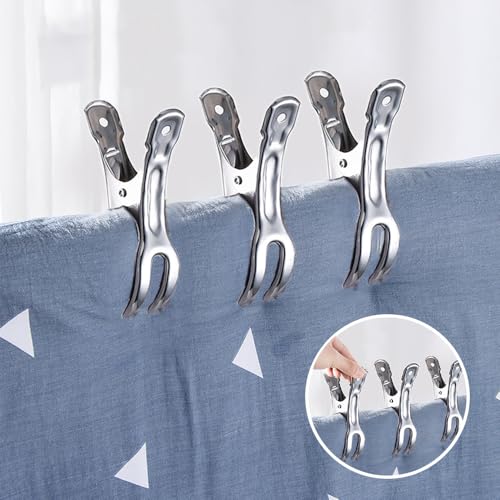 Outdoor Duty Clothespins 6 Pack Large Stainless Steel Quilt Clips,Beach Towel Clips,Curtain Clamps