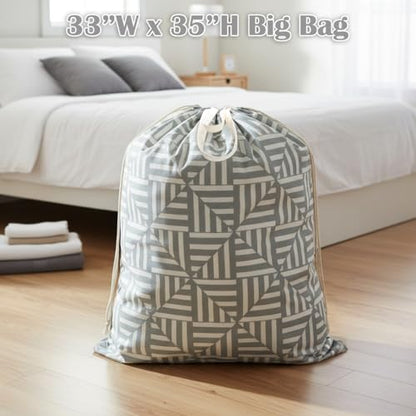 Canvas Laundry Bag with Handles & Drawstring, XL 33"Wx 35"H, Geometry Gray - color: Geometry Light Gray,1pc XL, size: XL 33"W x 35"H┃1 Pack