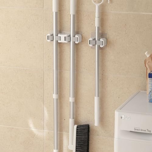 Broom Holder Wall Mount Self Adhesive, No-Drill Mop Grip Double Clip - size: 1 Double clip