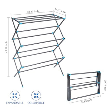 APEXCHASER Clothes Drying Rack, Foldable 2-Level Drying Rack Clothing, Stainless Steel Free-Standing Laundry Airer, with Height-Adjustable 4 Wings, Matte Black - color: Graphite, size: Small
