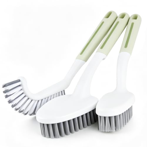 3 Pack Heavy Duty Scrub Brush for Cleaning & Grout Brush (Green) - color: Green