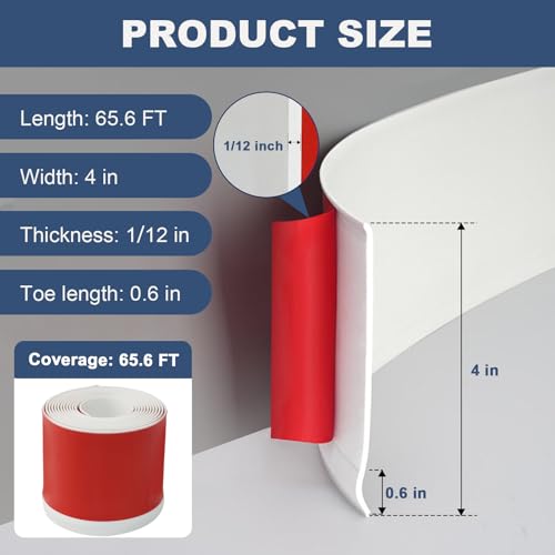 DGSL Flexible Baseboard Trim 4"x 65.6ft Self Adhesive Vinyl Wall Base White - color: White, size: 4 In x 65 Ft