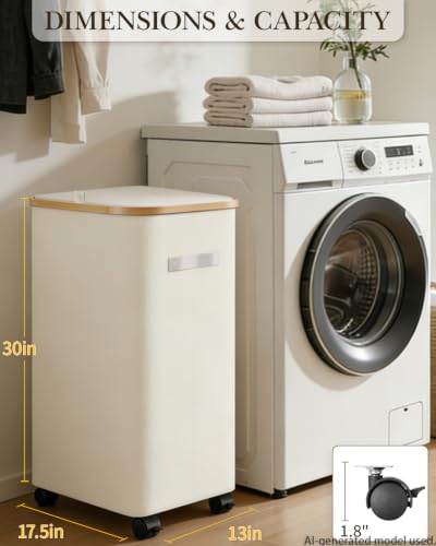 Laundry Basket with Wheels, 110L Large Rolling Laundry Hamper for Dorm - color: Beige, size: 110L